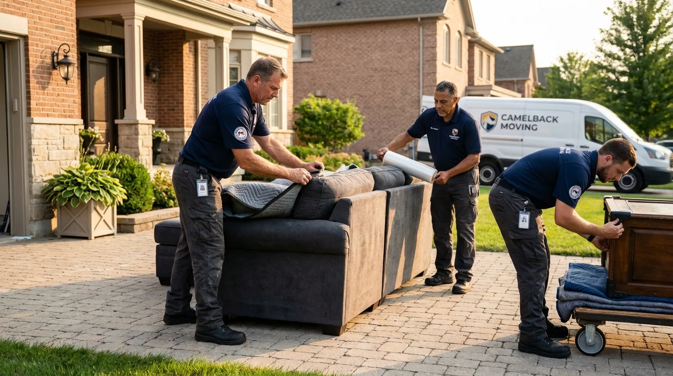 Large estate moving crew wrapping furniture in Osterville, MA