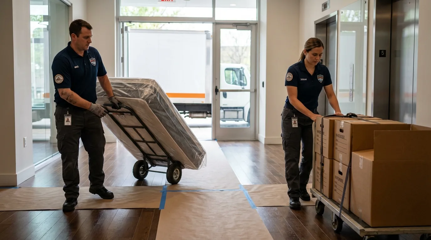 Professional apartment movers loading elevator in Osterville, MA
